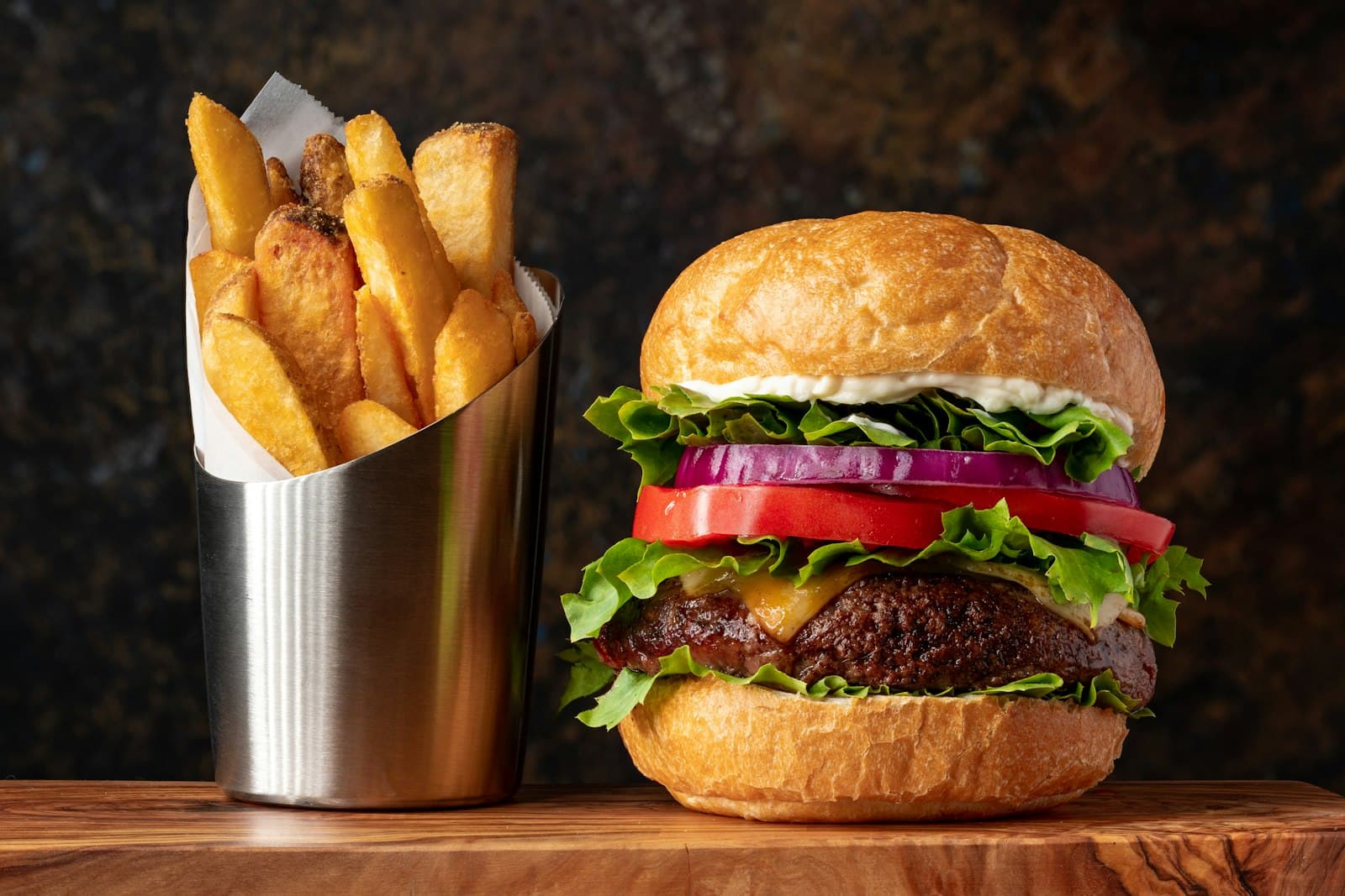 Cheeseburger and fries ready for delivery